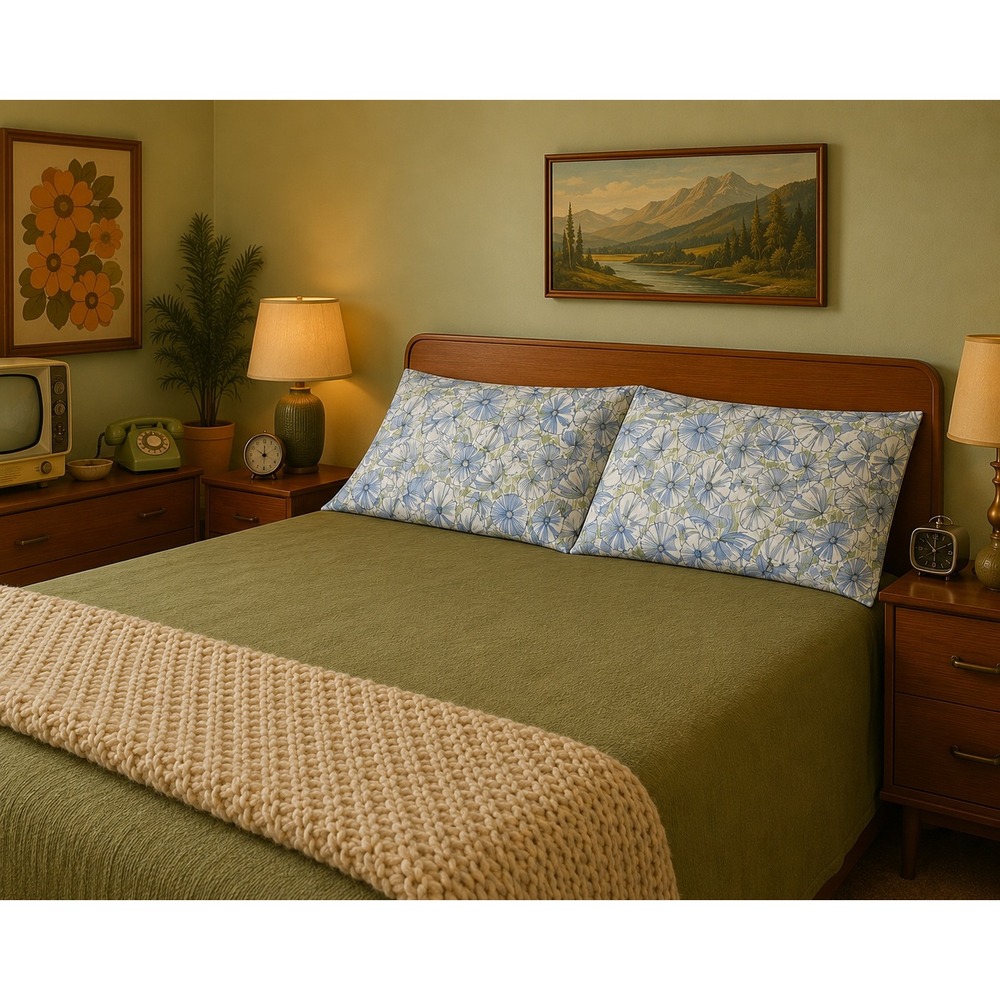 Vintage Lady Pepperell Pillowcases Pair Blue White Floral Cottagecore Standard‎